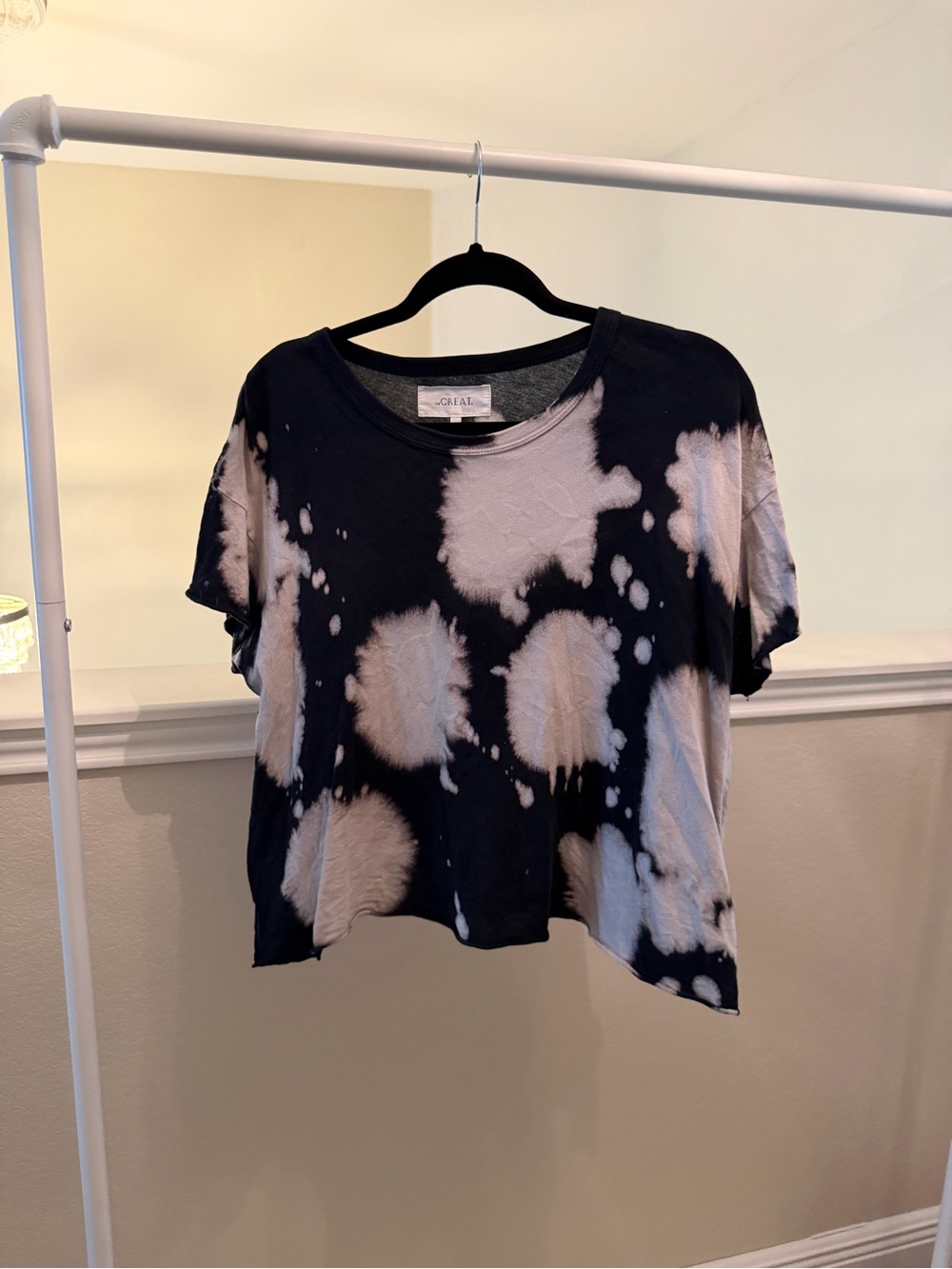 THE GREAT. Cropped Tie-Dye Tee - Black and Cream